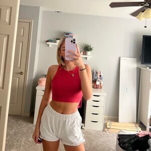 Pink high neck tank top crop top